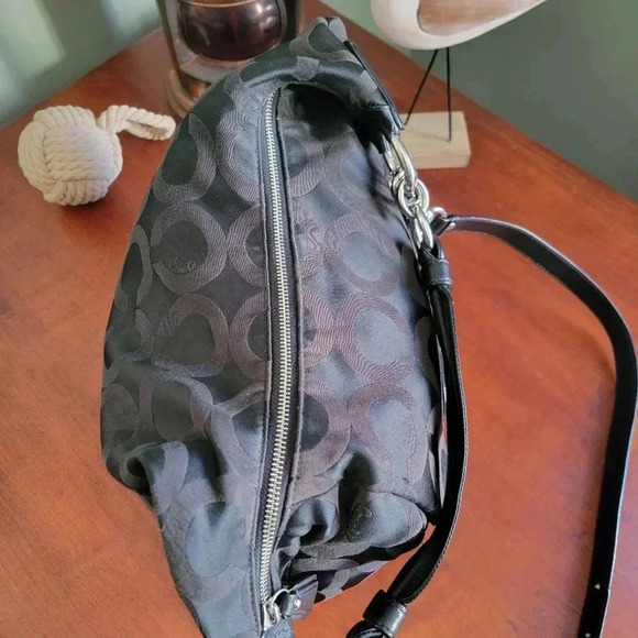 Coach Black Kristen Op Art Hobo Black Signature Jacquard and Leather #16811 - Picture 11 of 16